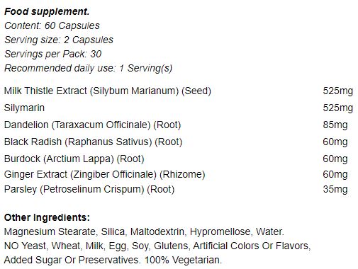 NATROL Milk Thistle Digestive съставки