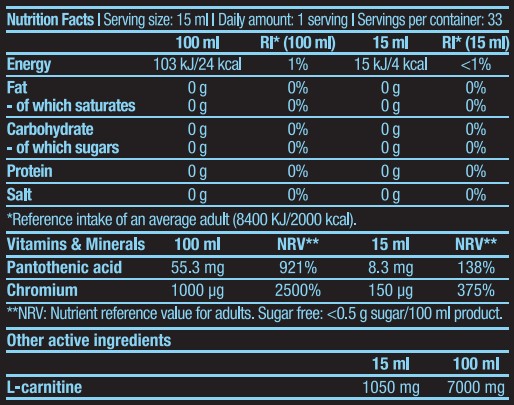 BIOTECH USA Liquid L-Carnitine + Chrome съставки