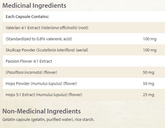 NATURAL FACTORS Sleep Relax Formula съставки