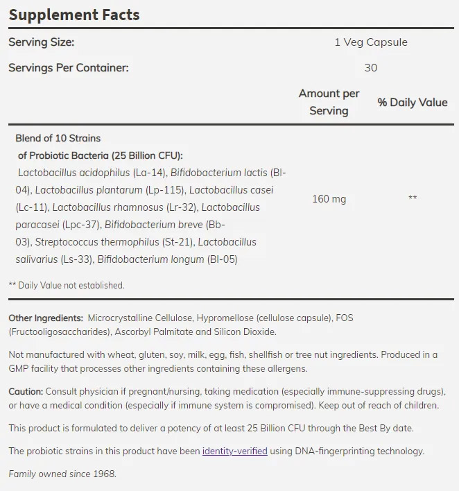 NOW Probiotic-10 25 Billion съставки