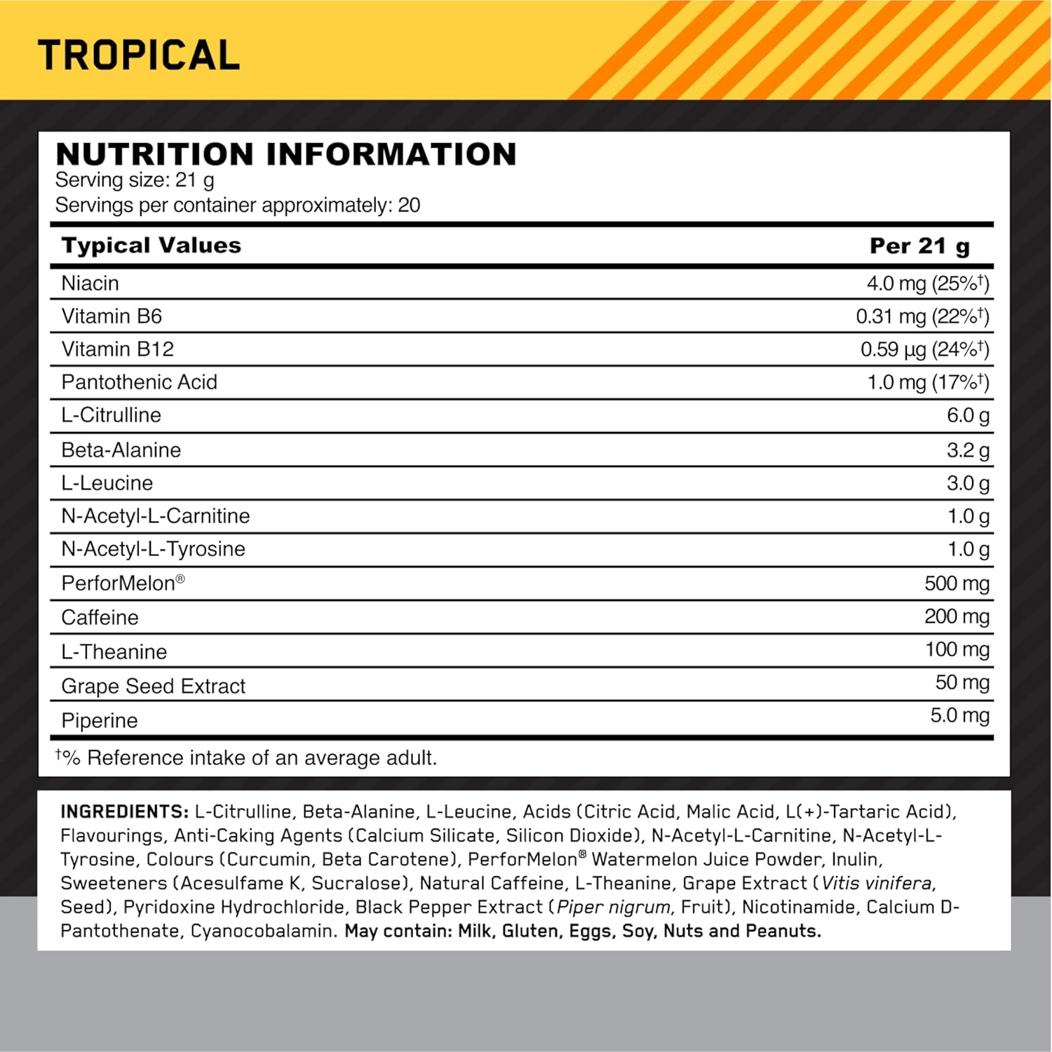 OPTIMUM NUTRITION Platinum Pre-Workout съставки