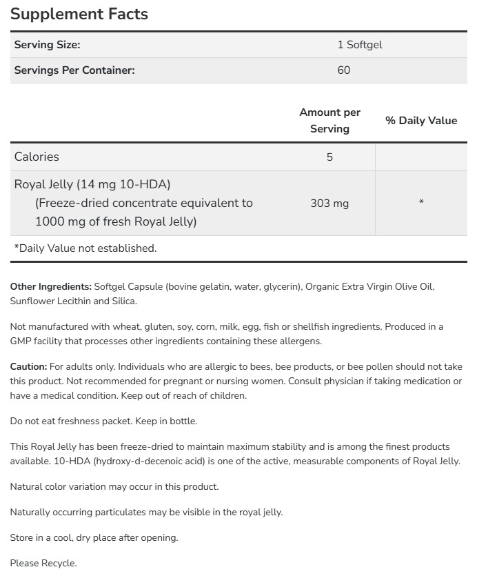 NOW Royal Jelly съставки