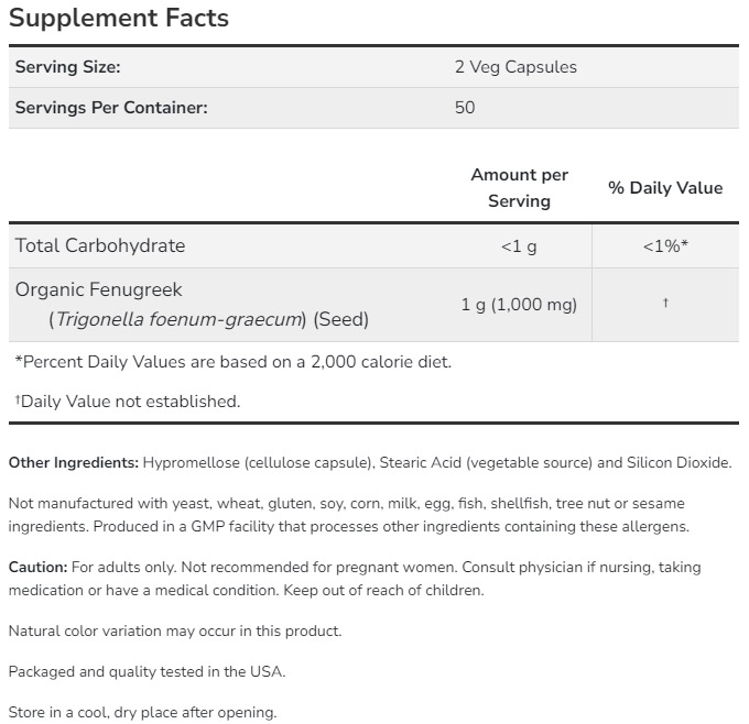NOW Fenugreek съставки