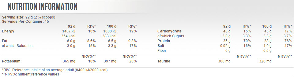 SCITEC Oat N Whey съставки