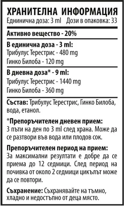 CVETITA HERBAL Tribulus + Ginkgo Biloba съставки