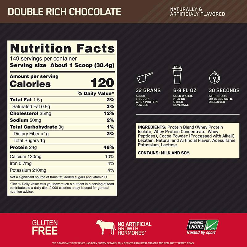 optimum nutrition gold standard 100% whey nutrition facts